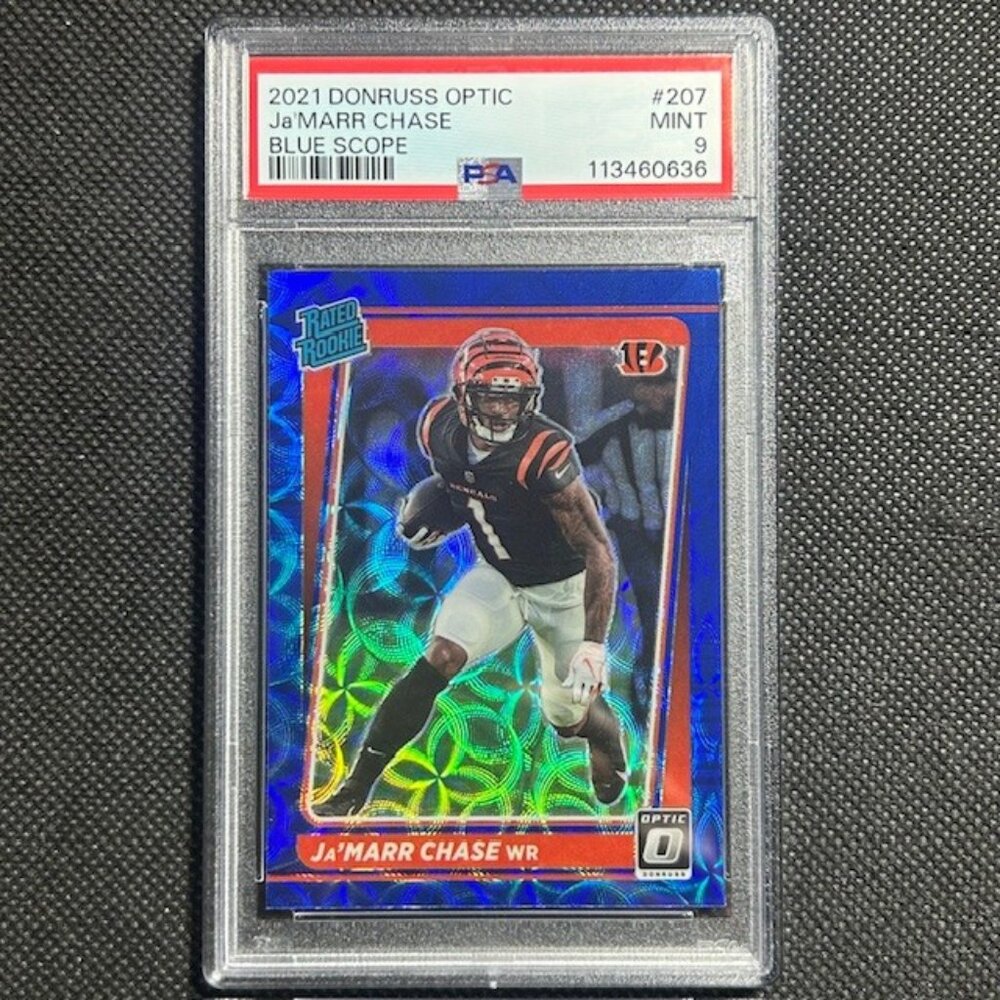 JAMARR CHASE 2021 Donruss Optic #207 Blue Scope Prizm Rookie Rated PSA 9 MINT RC